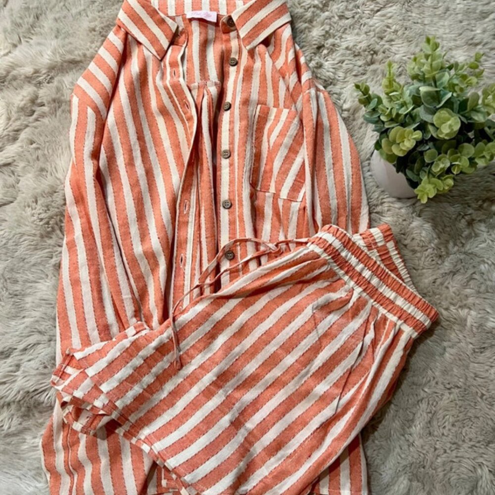 Pink Lily Rust & White Striped Two-Piece Set – Size M